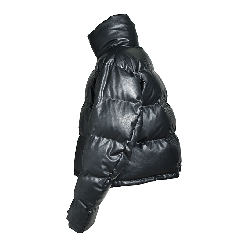 FAUX LEATHER MATTE CROCODILE DOWN JACKET -BLACK-