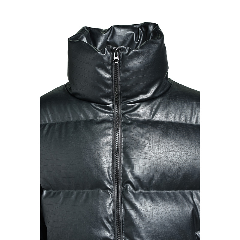 FAUX LEATHER MATTE CROCODILE DOWN JACKET -BLACK-