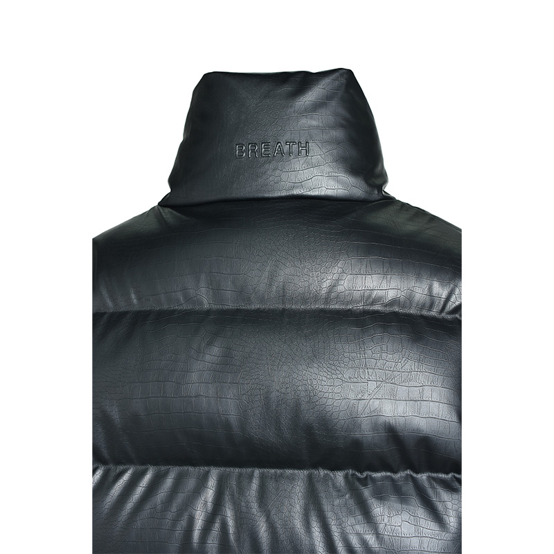 FAUX LEATHER MATTE CROCODILE DOWN JACKET -BLACK-
