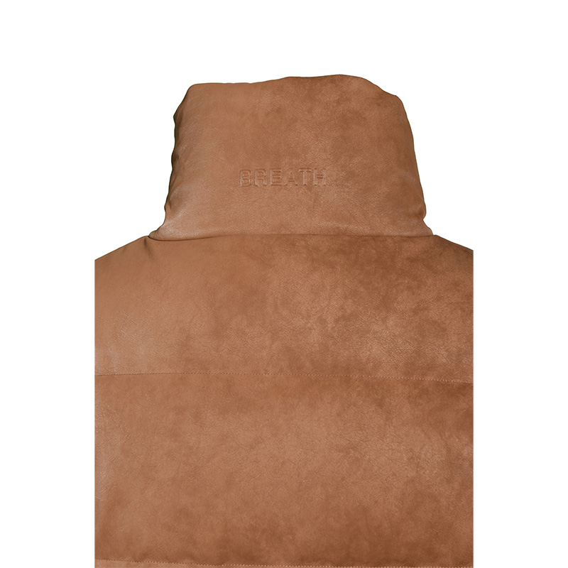 FAUX LEATHER SHIRINK DOWN JACKET -BROWN-