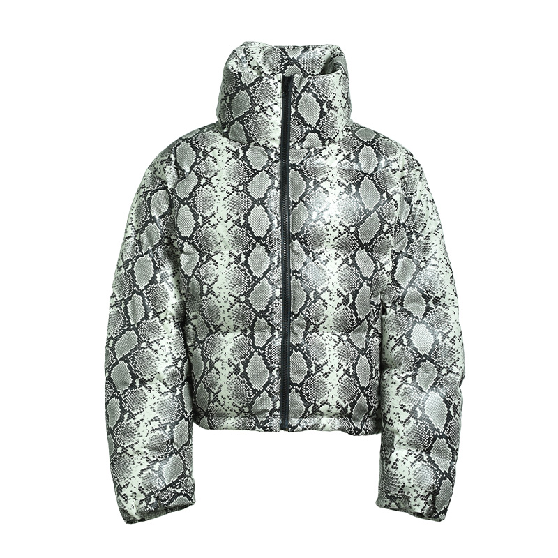 FAUX LEATHER SNAKE DOWN JACKET -GREY-