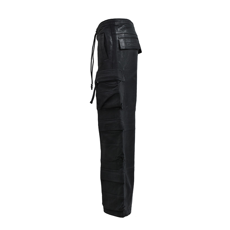 COATING TRIPLE CARGO PANTS -BLACK-