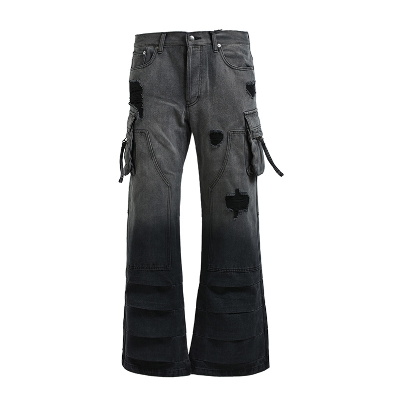 BLEECH DOUBLE KNEE FLARE DENIM-BLACK-