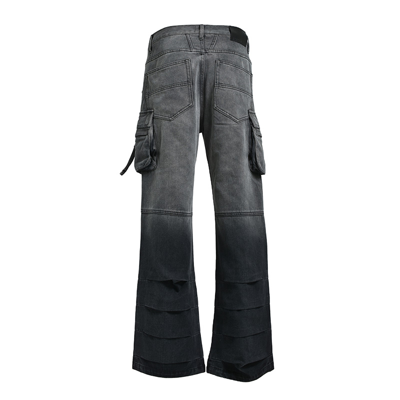BLEECH DOUBLE KNEE FLARE DENIM-BLACK-