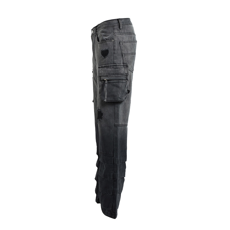 BLEECH DOUBLE KNEE FLARE DENIM-BLACK-