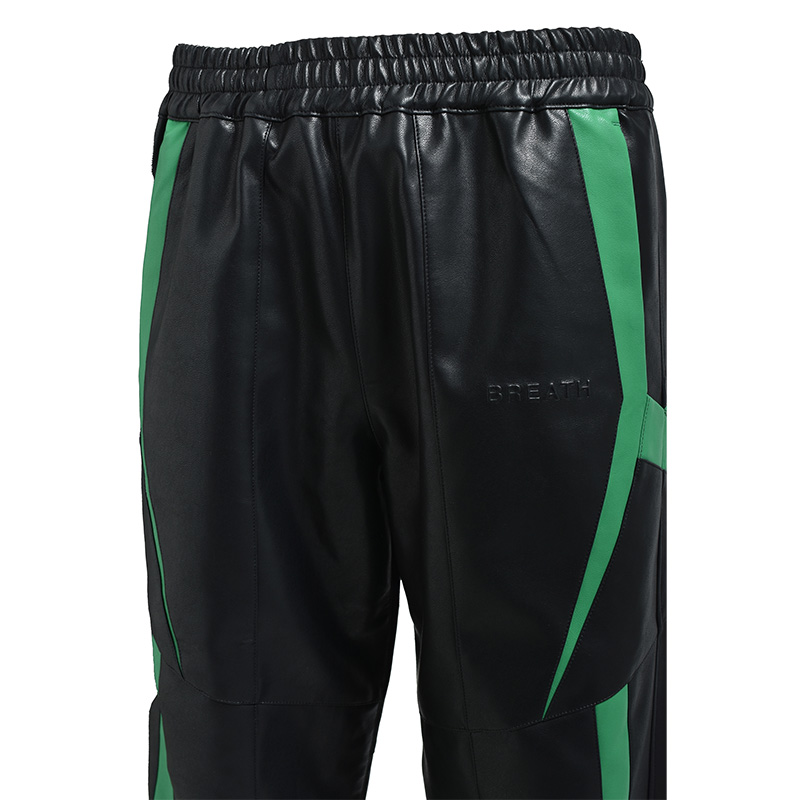 FAUX LEATHER LAMBO TRACK PANTS -BLACK-