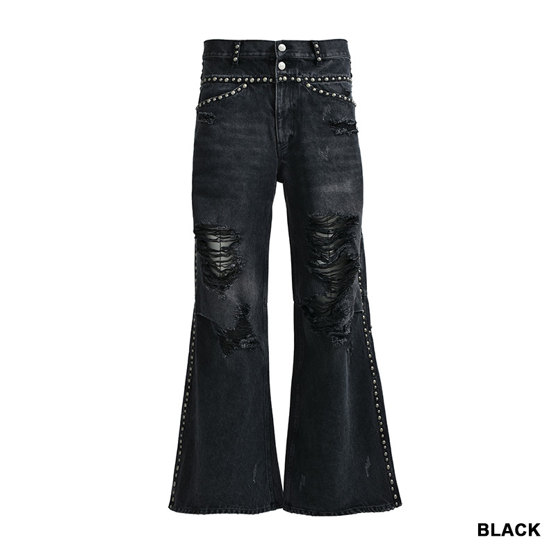 SUICIDE STUDS WIDE DENIM PANTS -2.COLOR-