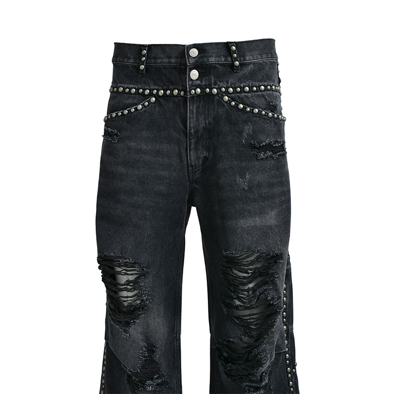 SUICIDE STUDS WIDE DENIM PANTS -2.COLOR-