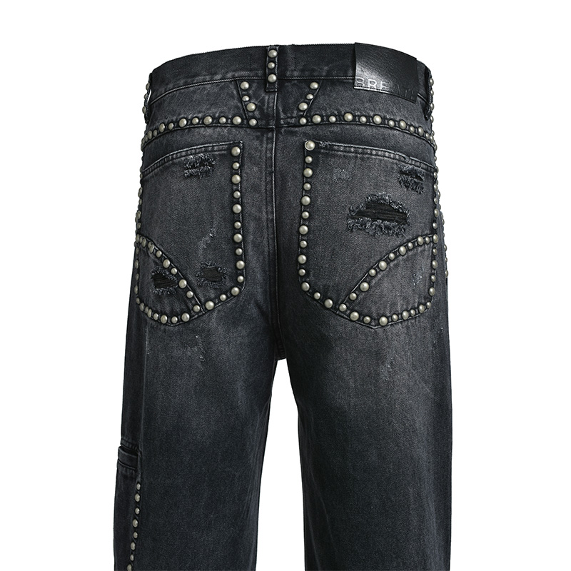 SUICIDE STUDS WIDE DENIM PANTS -2.COLOR-