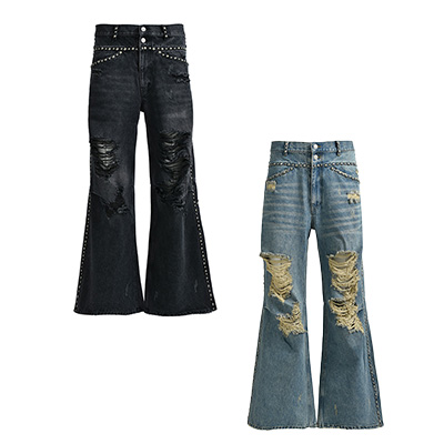 SUICIDE STUDS WIDE DENIM PANTS -2.COLOR-