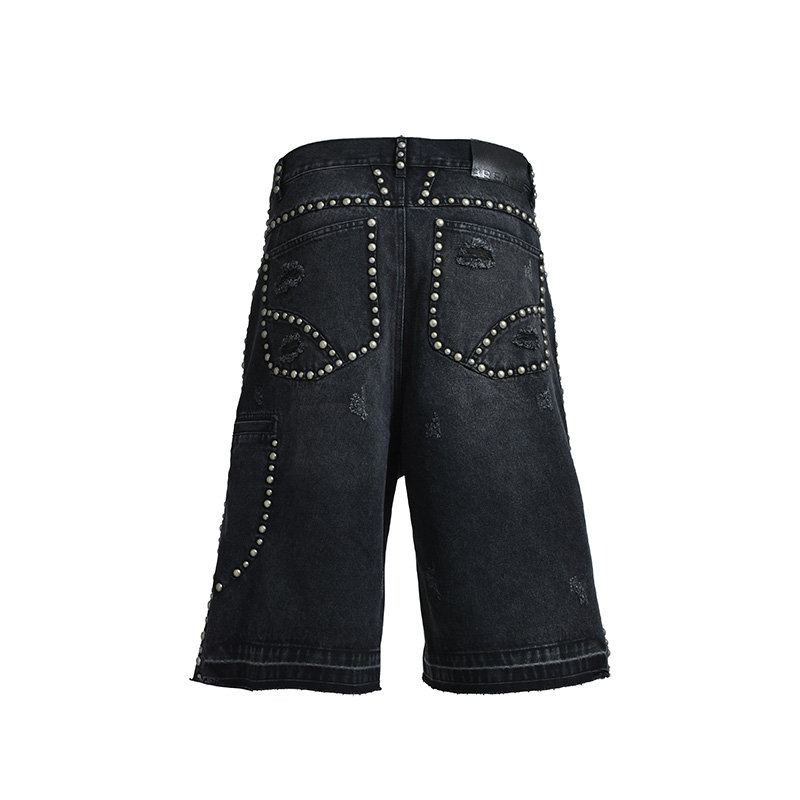 SUICIDE STUDS DENIM SHORTS -2.COLOR-