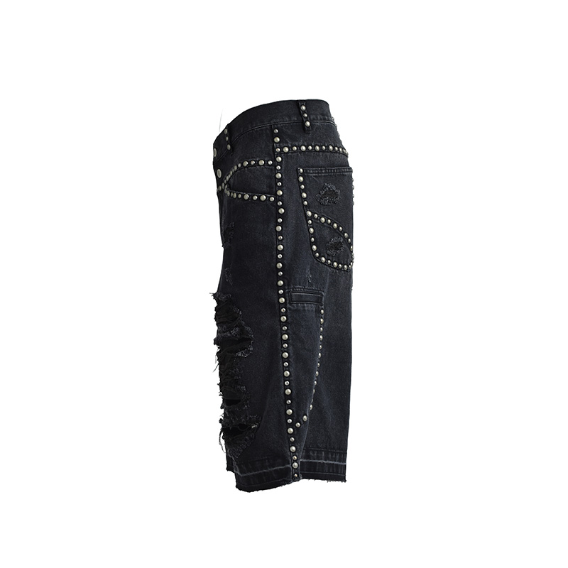 SUICIDE STUDS DENIM SHORTS -2.COLOR-