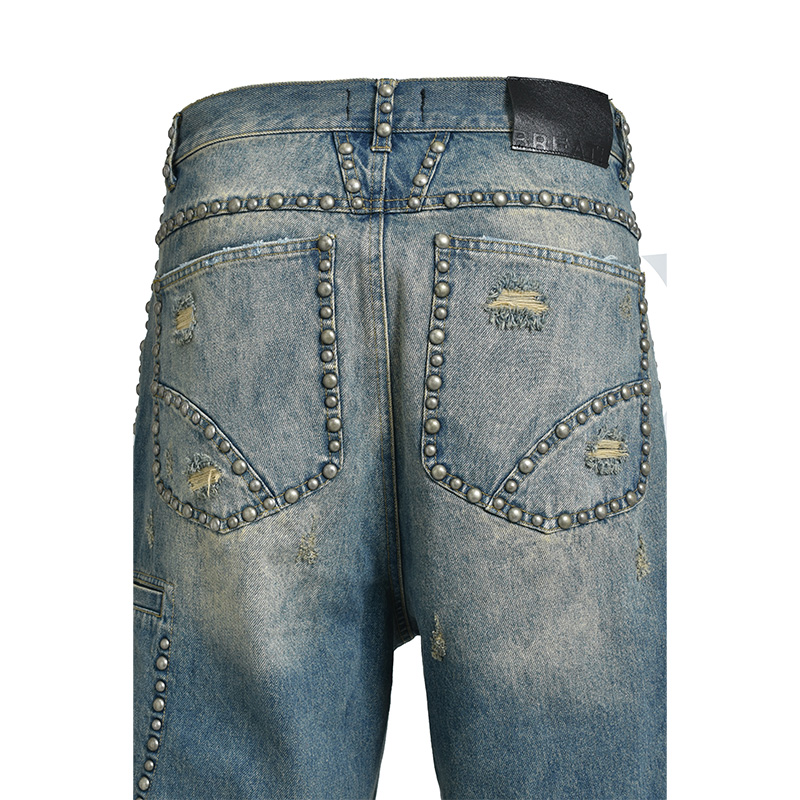 SUICIDE STUDS DENIM SHORTS -2.COLOR-