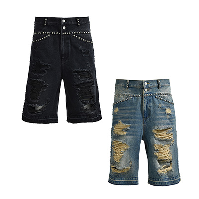 SUICIDE STUDS DENIM SHORTS -2.COLOR-