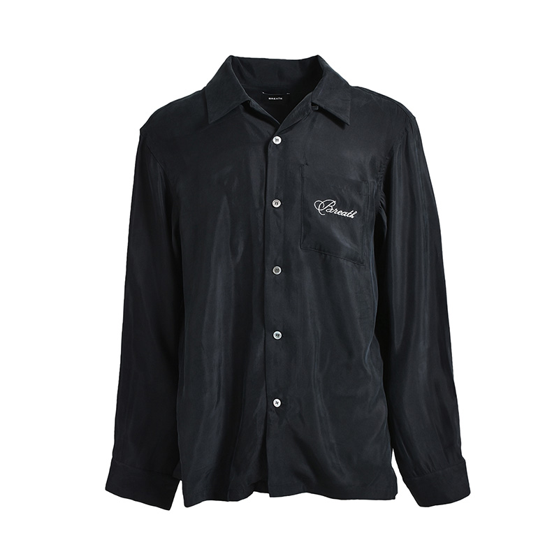 SCRIPT LOGO SATIN SHIRT -BLACK-