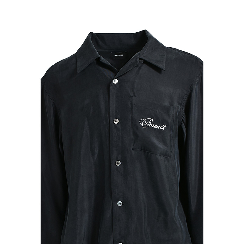 SCRIPT LOGO SATIN SHIRT -BLACK-