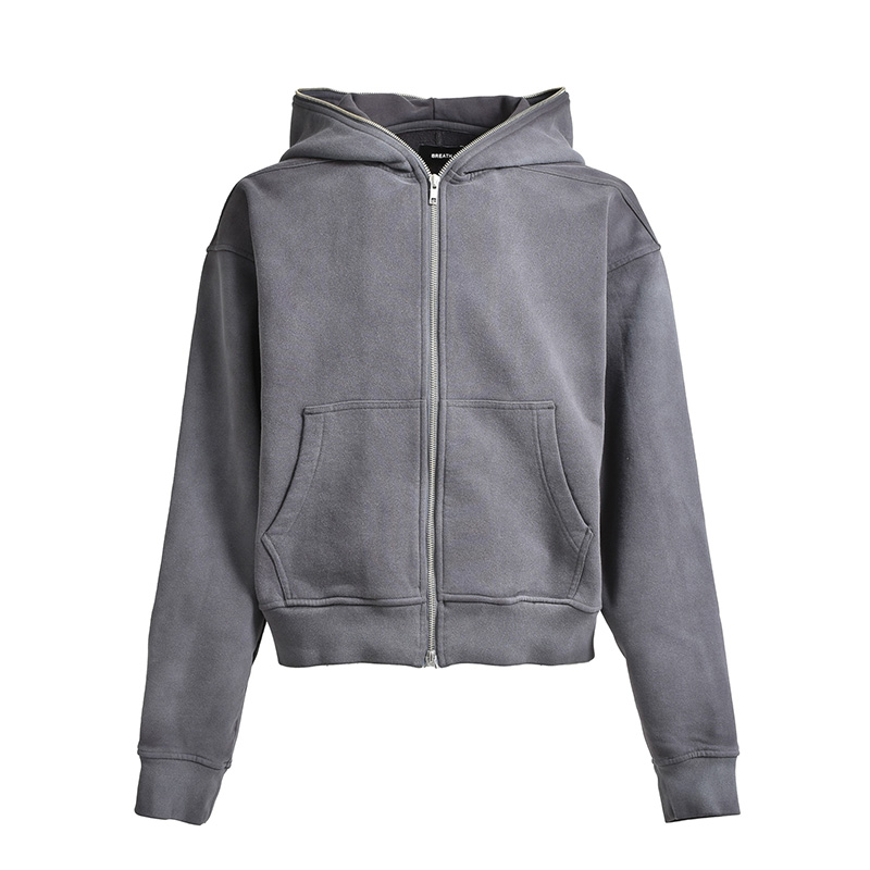 NEWRICH SHORT FULL ZIP HOODIE -BLACK-