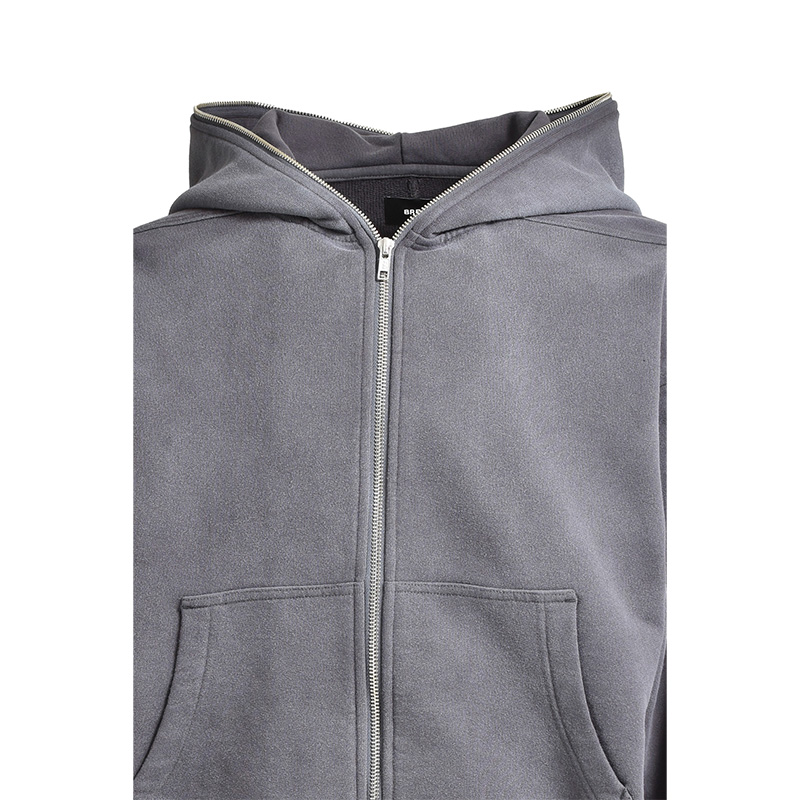 NEWRICH SHORT FULL ZIP HOODIE -BLACK-