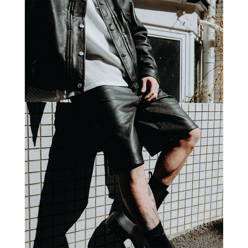 NEWRICH LEATHER SHORTS -BLACK-