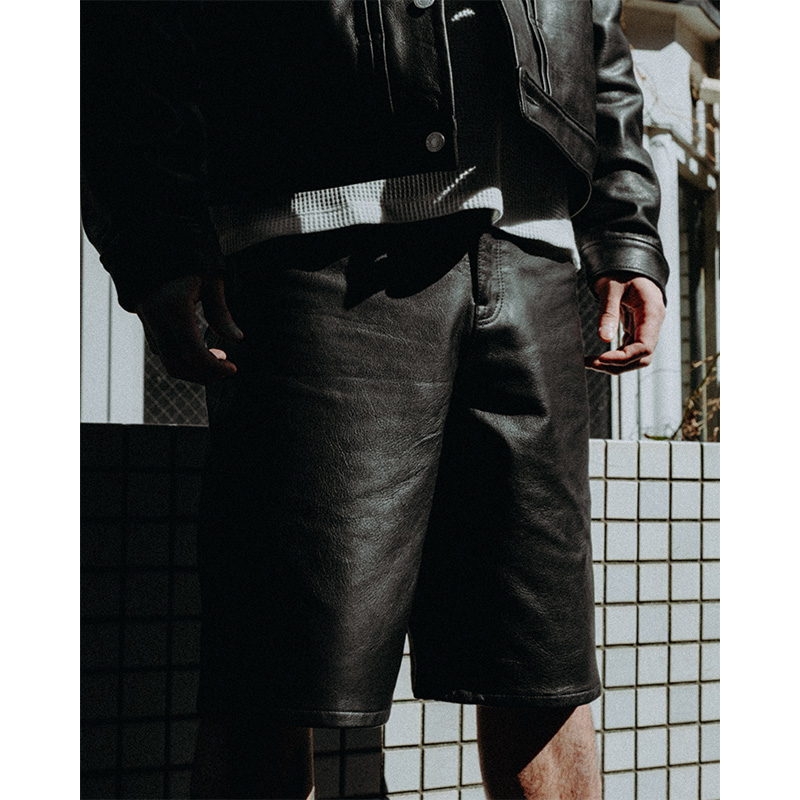 NEWRICH LEATHER SHORTS -BLACK-