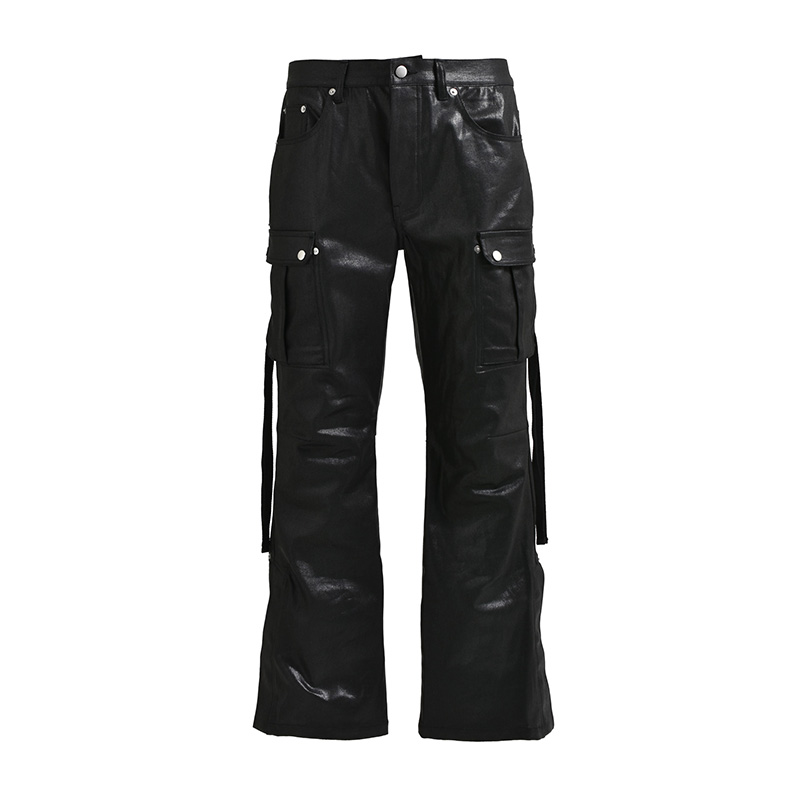 COATING BOOTCUT CARGO PANTS -BLACK-