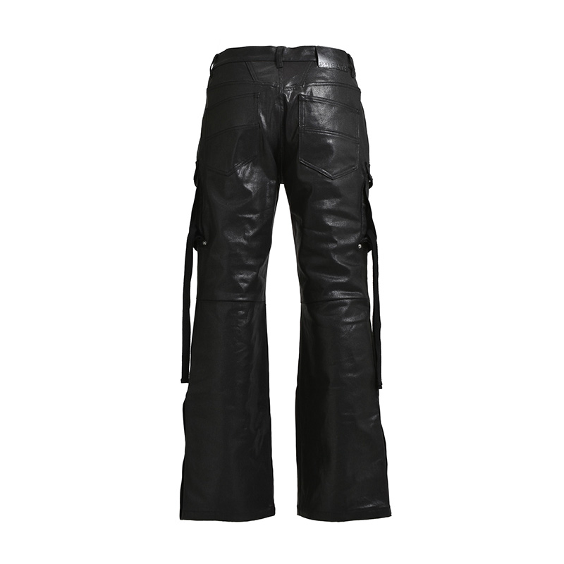 COATING BOOTCUT CARGO PANTS -BLACK-