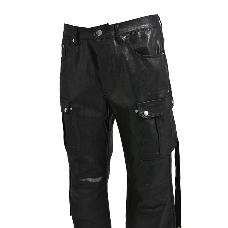 COATING BOOTCUT CARGO PANTS -BLACK-