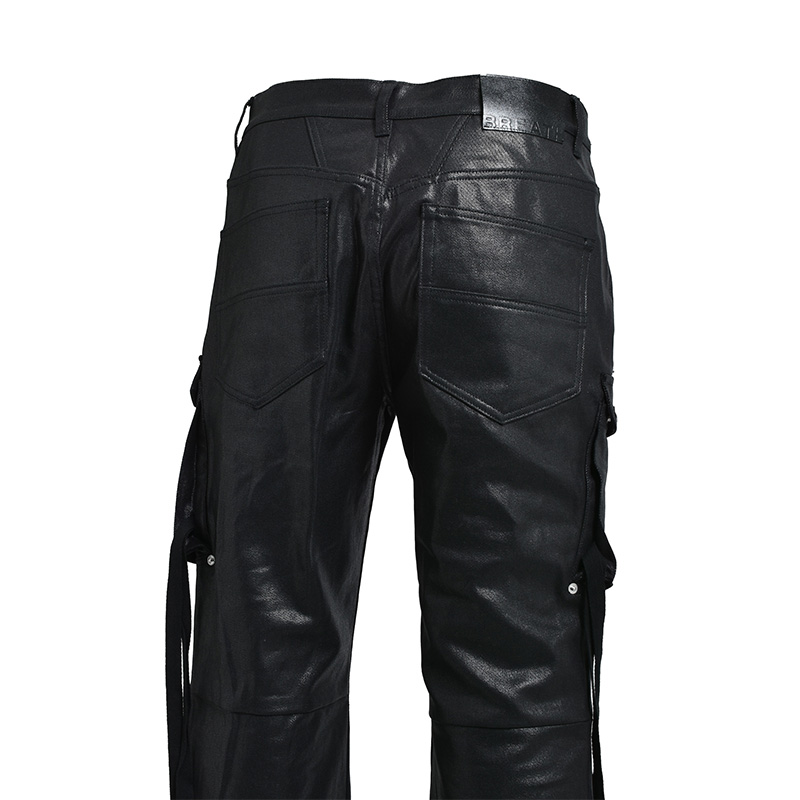 COATING BOOTCUT CARGO PANTS -BLACK-