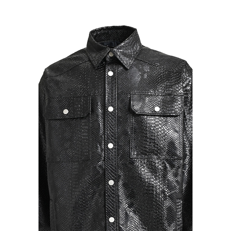 NEWRICH CROCO SHIRT JACKET -BLACK-