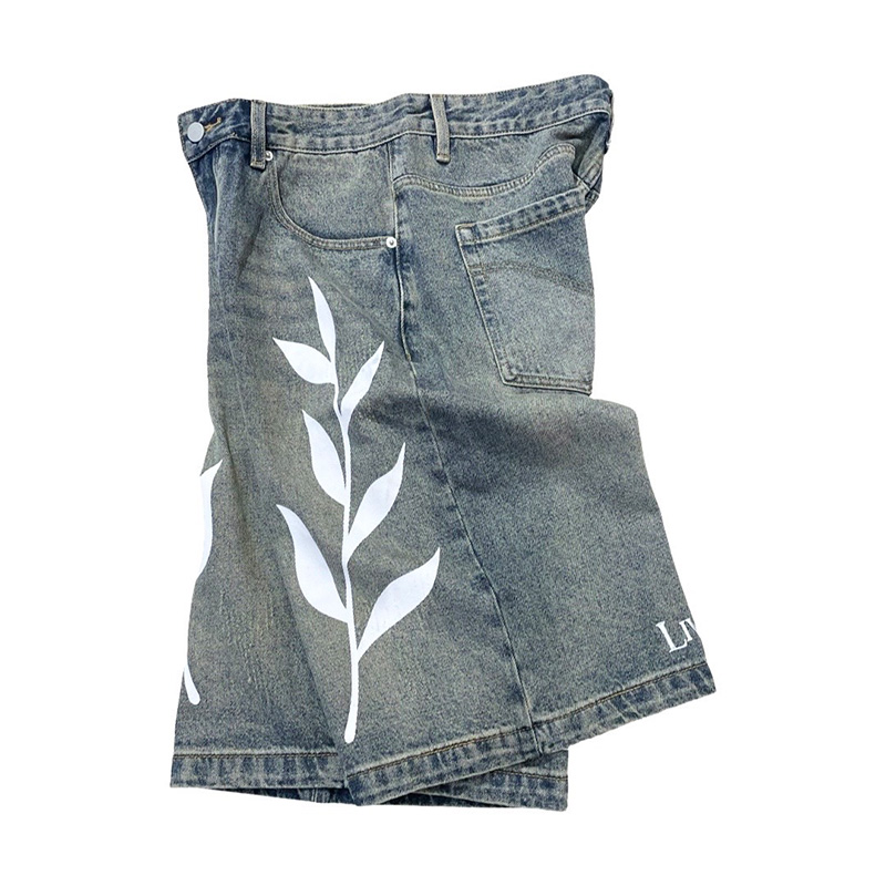 LEAF DENIM SHORTS -2.COLOR-