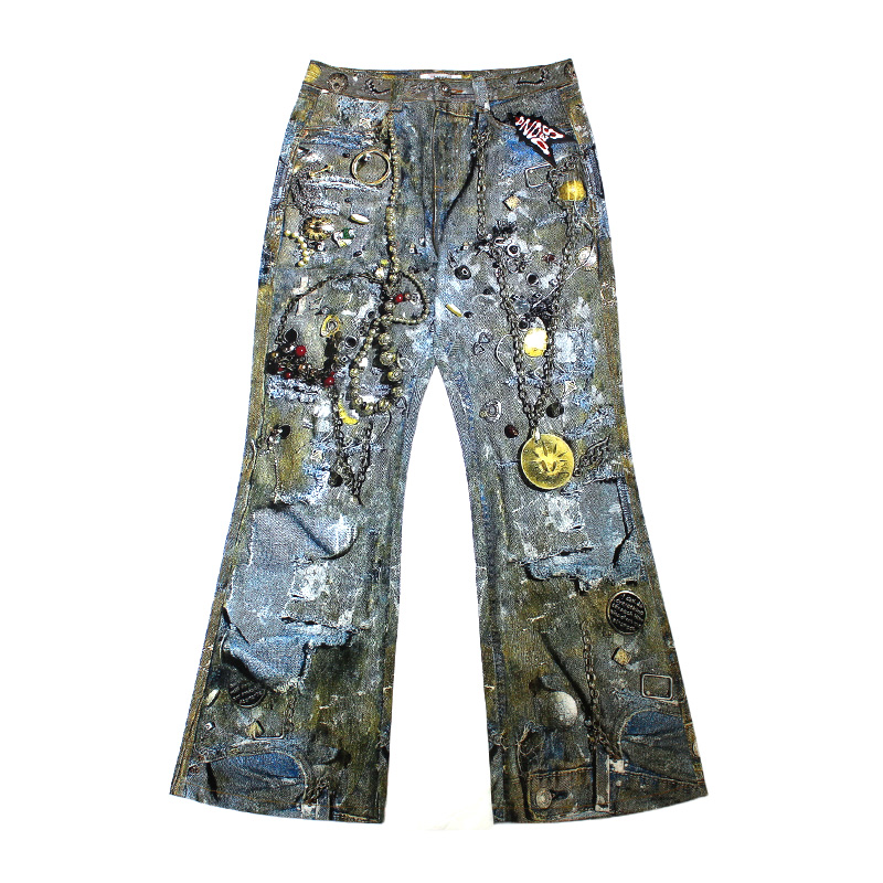 GEMS ROTTEN DISTRESSED FLARED JEANS -BLUE-