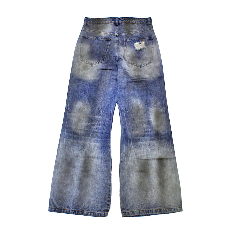 DISTRESSED DUSTY FLARED JEANS -BLUE-