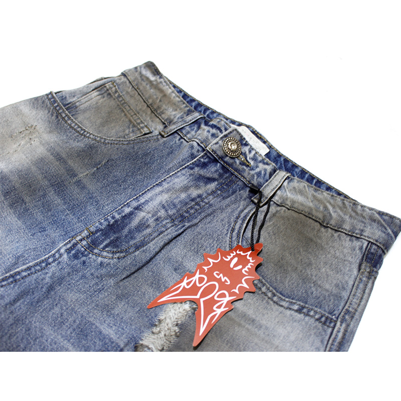 DISTRESSED DUSTY FLARED JEANS -BLUE-