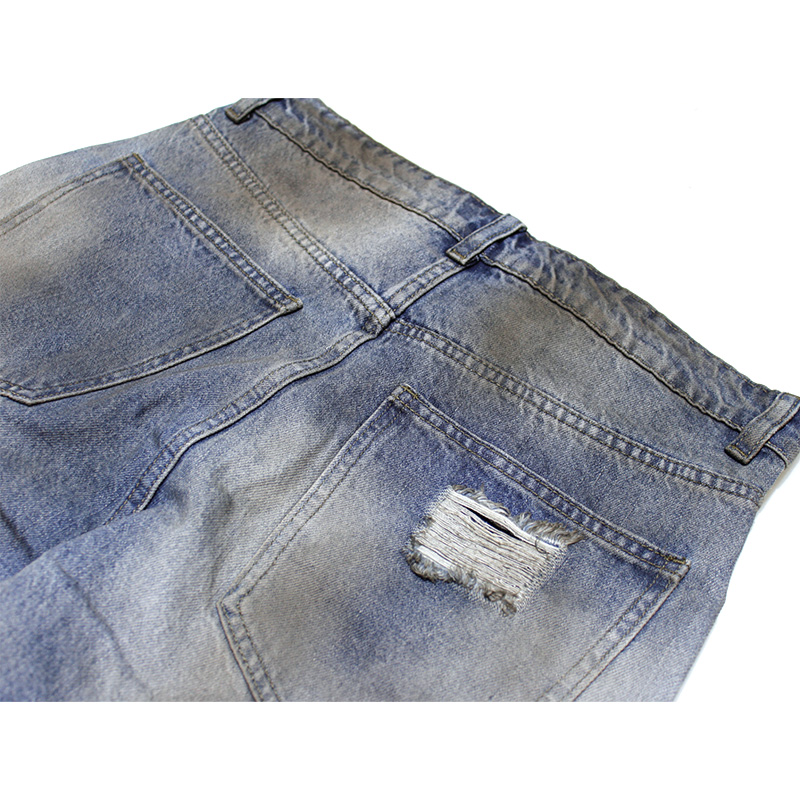 DISTRESSED DUSTY FLARED JEANS -BLUE-