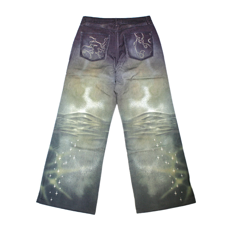 OCEAN PSYCHEDELIC RHINESTONE JEANS -BLUE-