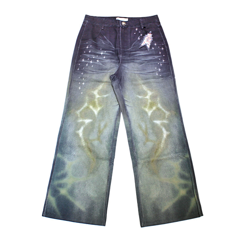 OCEAN PSYCHEDELIC RHINESTONE JEANS -BLUE-