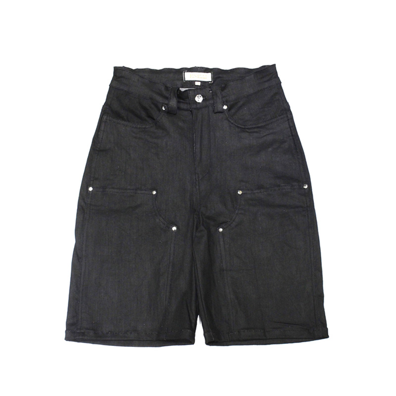 WAXED DENIM SHORTS -BLACK-