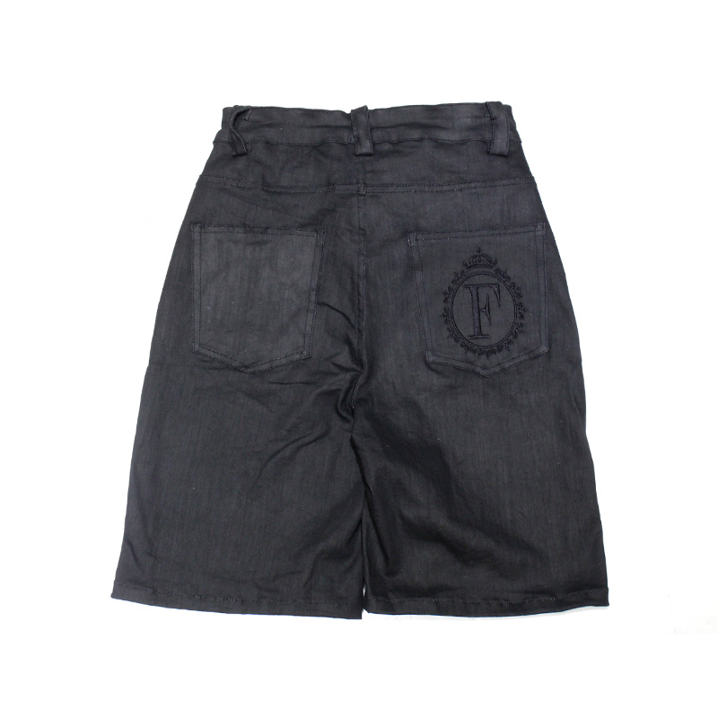WAXED DENIM SHORTS -BLACK-