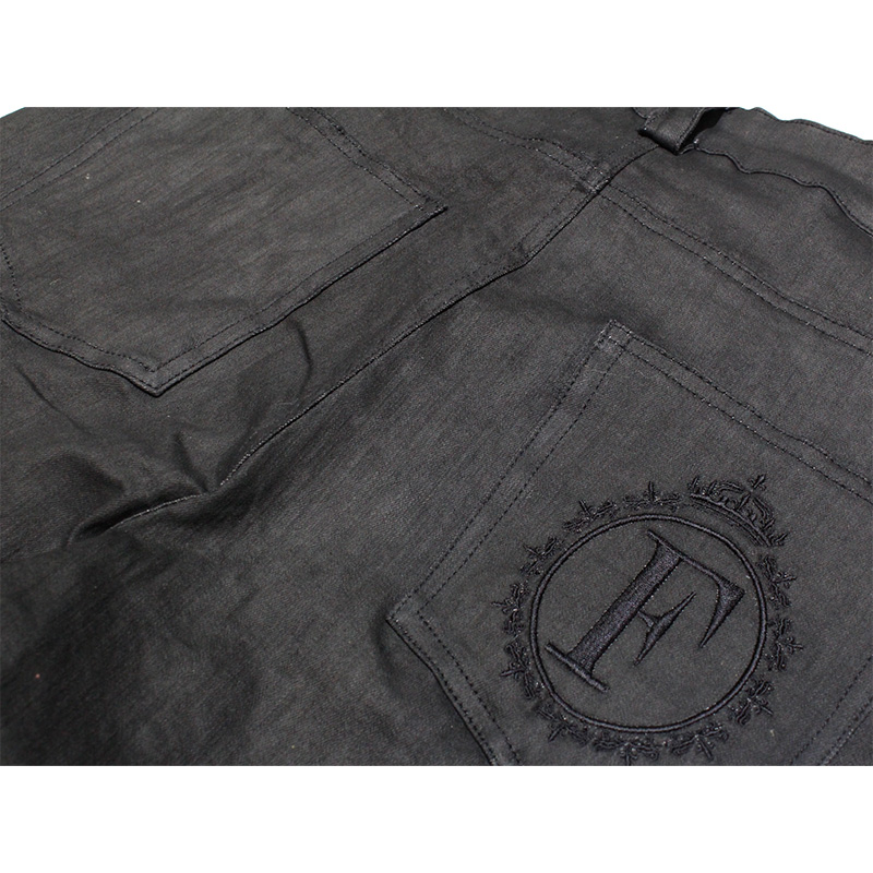 WAXED DENIM SHORTS -BLACK-