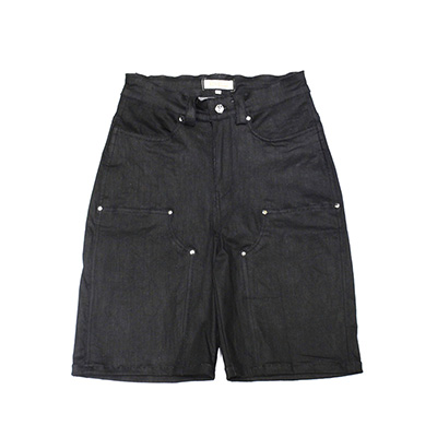 WAXED DENIM SHORTS -BLACK-