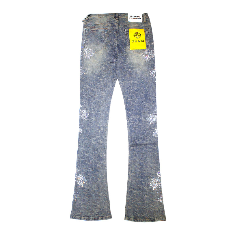 VINTAGE BLUE DISTRESSED CROSS DENIM -BLUE-