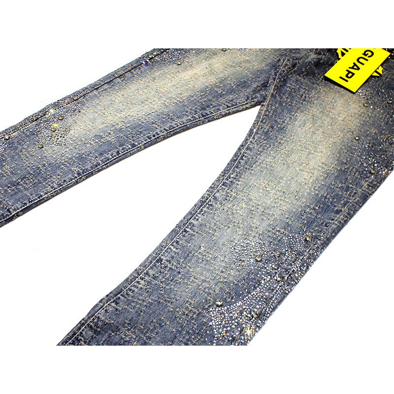 VINTAGE BLUE DISTRESSED CROSS DENIM -BLUE-