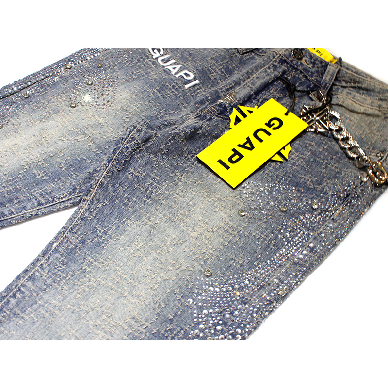 VINTAGE BLUE DISTRESSED CROSS DENIM -BLUE-