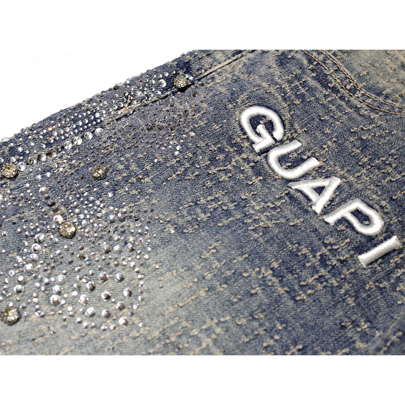 VINTAGE BLUE DISTRESSED CROSS DENIM -BLUE-