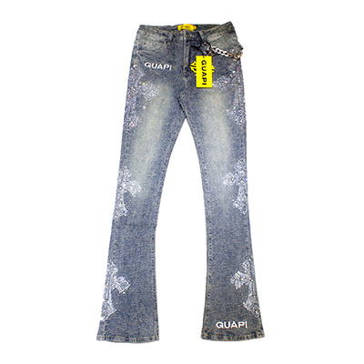 VINTAGE BLUE DISTRESSED CROSS DENIM -BLUE-