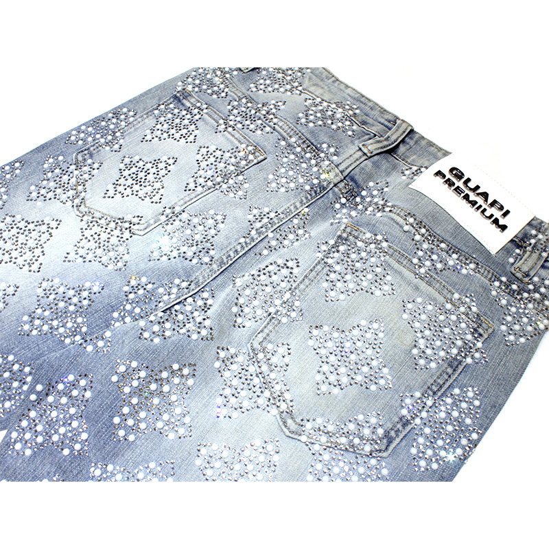 AQUA BLUE EMBELLISHED DENIM V4 -BLUE-
