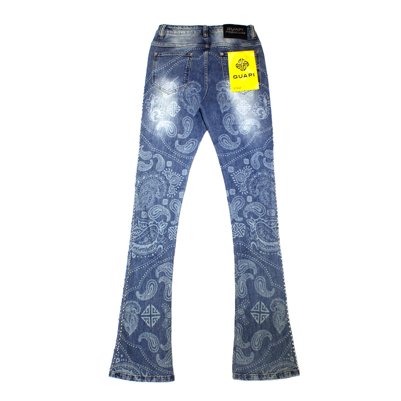 AQUA BLUE RIVETS STACKED DENIM -BLUE-