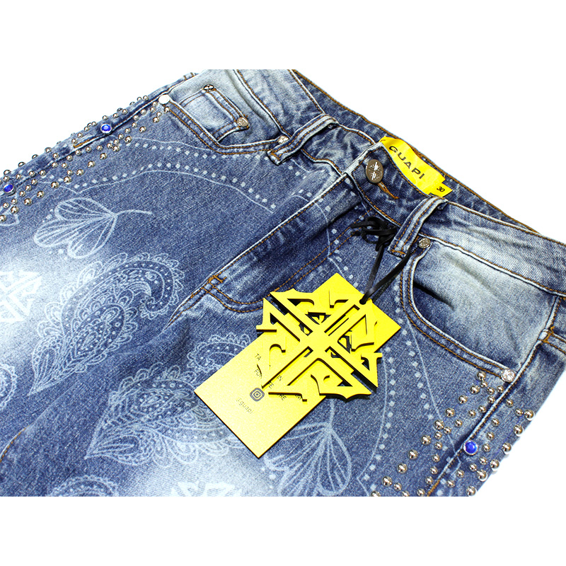 AQUA BLUE RIVETS STACKED DENIM -BLUE-