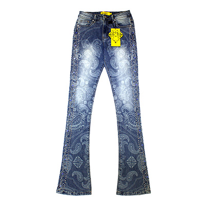 AQUA BLUE RIVETS STACKED DENIM -BLUE-