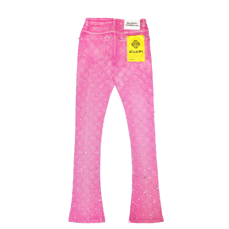 VINTAGE PINK EMBELLISHED DENIM -PINK-